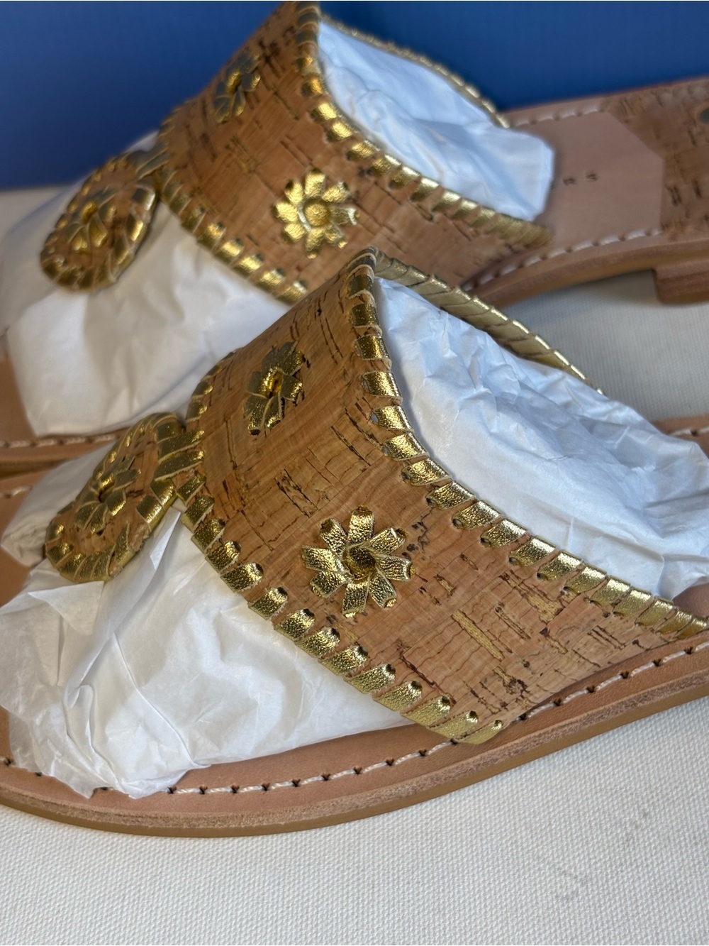 Jack Rogers Flat Sandal, Original Jacks, New, Natural Cork/Gold, size 11 - Picture 5 of 10